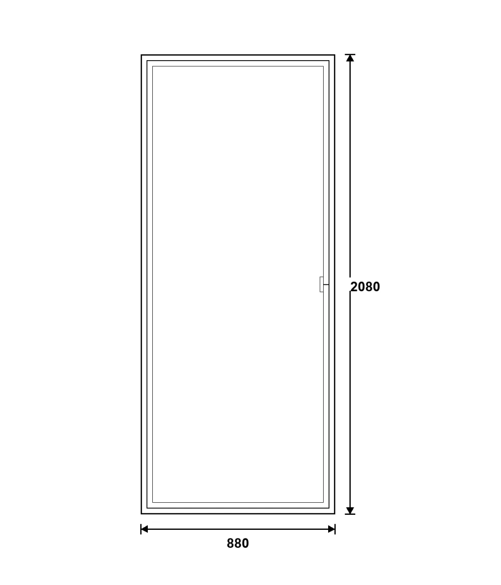 DM teraszajtó (6 légkamrás, 2 rétegű) 880×2080 mm