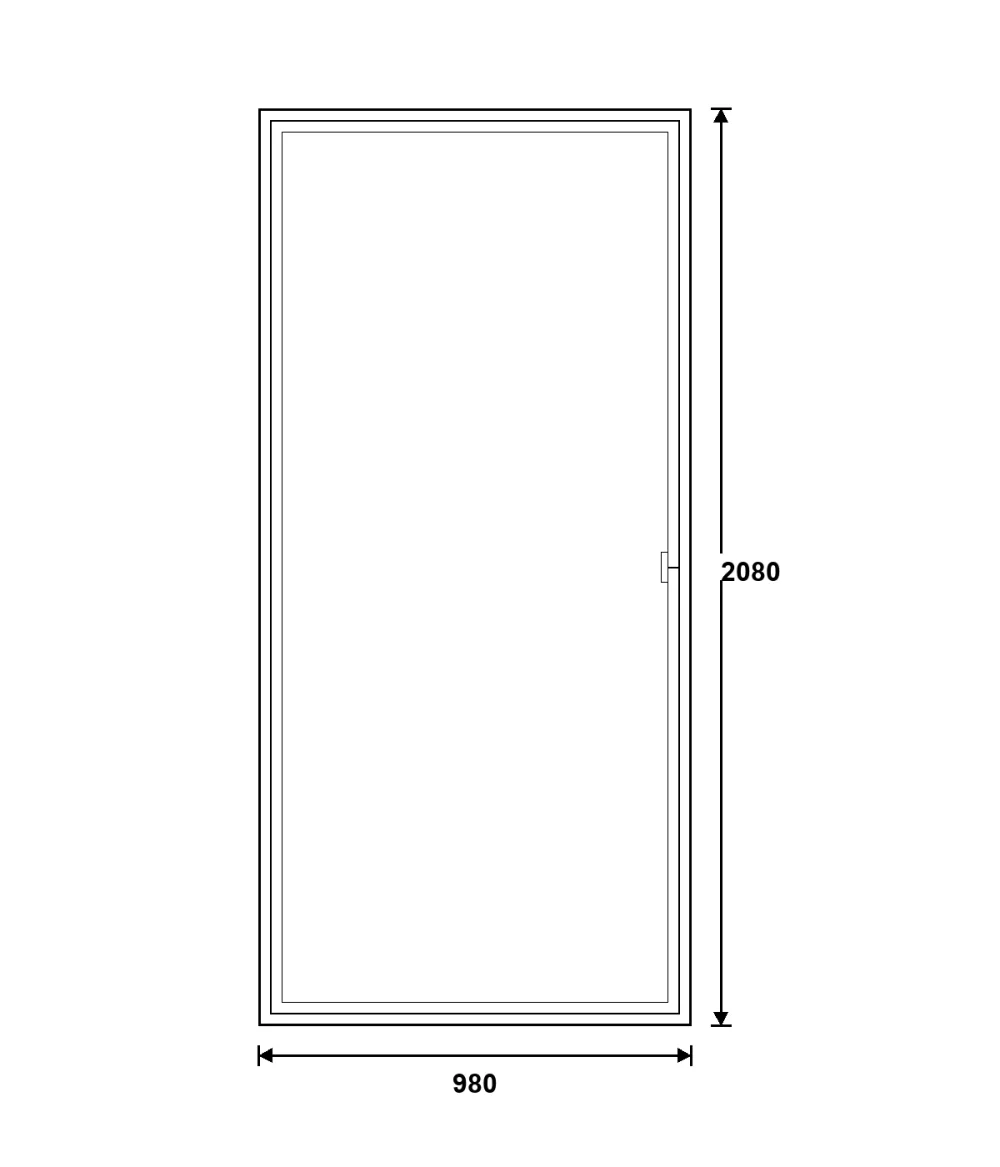 DM teraszajtó (6 légkamrás, 2 rétegű) 980×2080 mm, átmenő kilincses